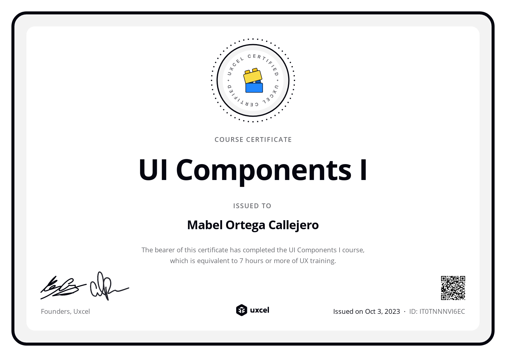 Mabel Ortega Callejero's certificate